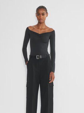 Aritzia Babaton Contour Ortega Longsleeve Shirt in Black size L